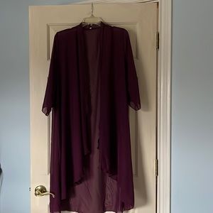 Sheer plum, long, 3/4 length sleeve shrug